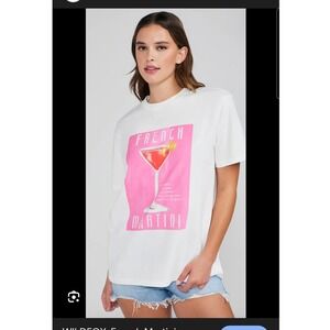 Wildfox French Martini‎ Graphic T-Shirt White Pink Cocktail Recipe Cotton Sz L